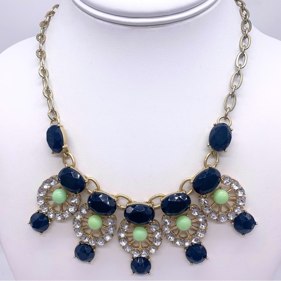 J. Crew Green and Navy Jeweled Necklace - Picture 2 of 3